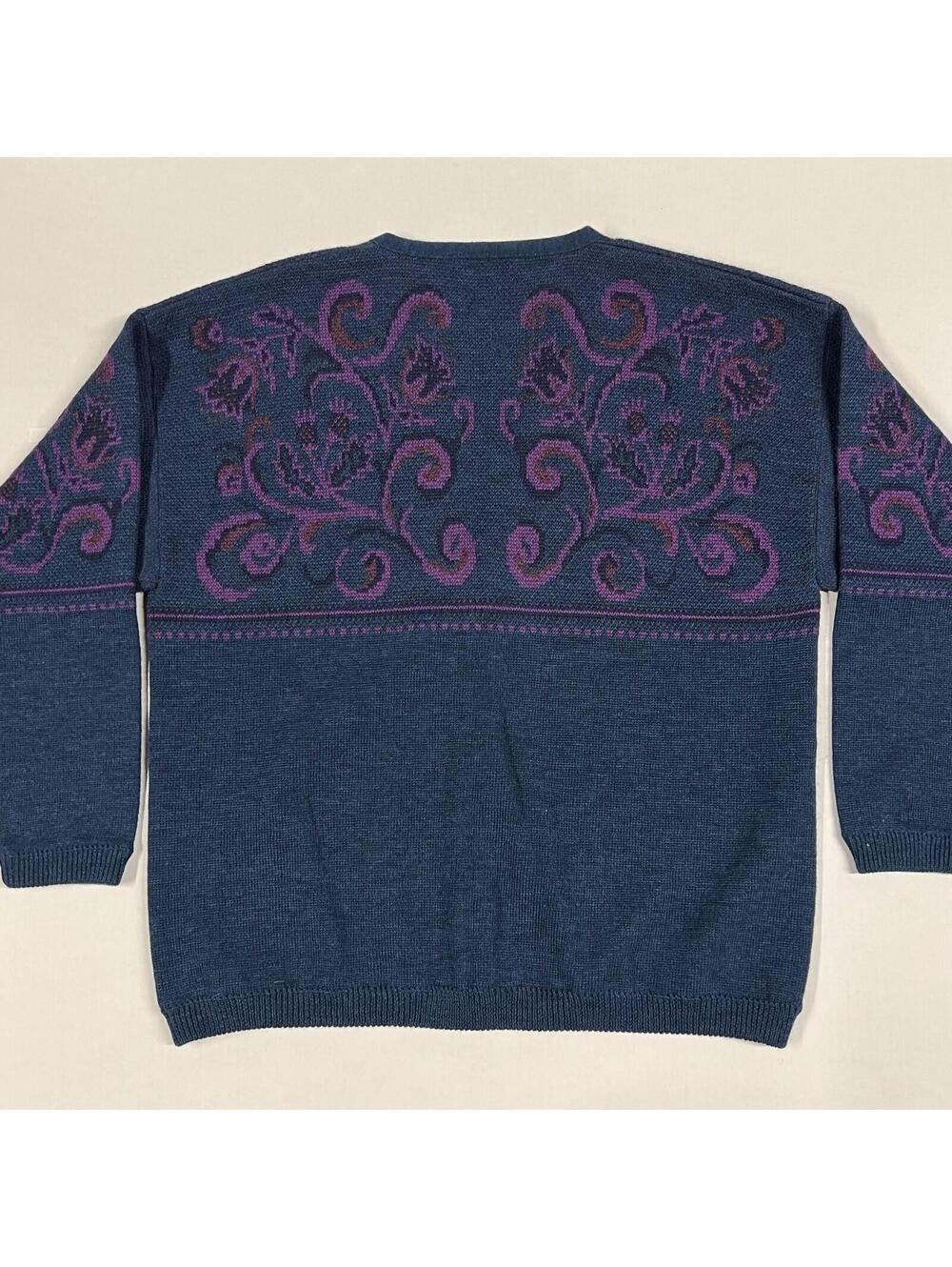 Vintage Pendleton Jacquard Knit Wool Cardigan Sweater Sz XL Teal Purple Floral - Picture 7 of 10
